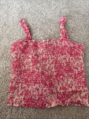 Lucy Paris Pink and Cream Smocked Ruffle Strap Cami